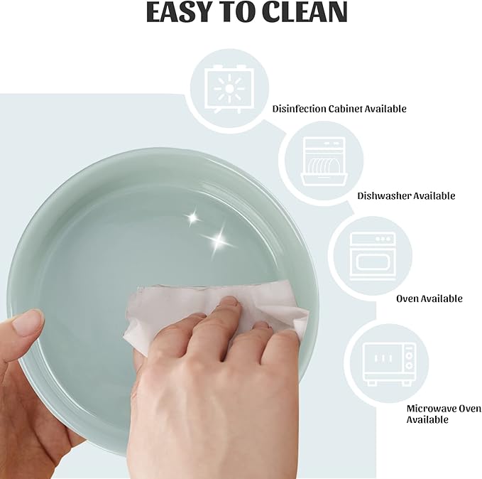 SPUNKYJUNKY 15° Slanted Ceramic Dog and Cat Bowl with Wooden Stand, Tilted Bulldog Food and Water Bowl No Slip Non-Spill for Cats Medium Dogs Big Face Pets 28.7 OZ (3.6 Cups, Morandi Green)-Mewly Pet