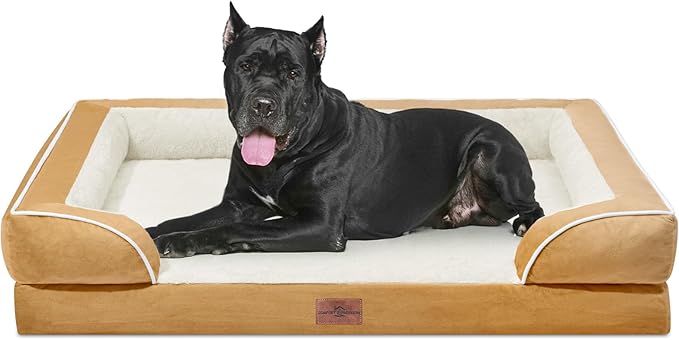 Comfort Expression XXL Orthopedic Dog Bed, Waterproof Dog Beds for Extra Large Dogs, Washable Pet Sofa Couch with Removable Cover & Non-Slip Bottom(XX-Large,Khaki)-Mewly Pet