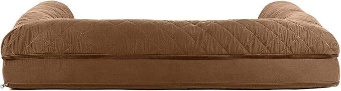 Furhaven Cooling Gel Dog Bed for Large Dogs w/ Removable Bolsters & Washable Cover, For Dogs Up to 95 lbs - Quilted Sofa - Toasted Brown, Jumbo/XL-Mewly Pet