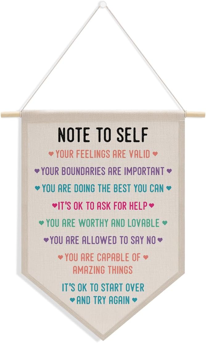 Positive Psychology Affirmations Therapy Office Decor, Back to School Decorations Canvas Hanging Pennant Flag Banner Wall Sign Decor for Bedroom Classroom Playroom Game Room Front Door