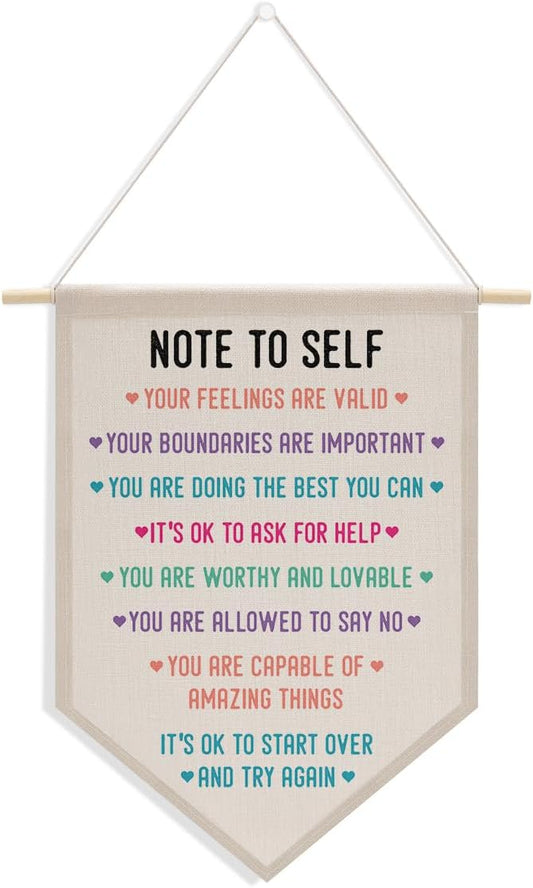 Positive Psychology Affirmations Therapy Office Decor, Back to School Decorations Canvas Hanging Pennant Flag Banner Wall Sign Decor for Bedroom Classroom Playroom Game Room Front Door
