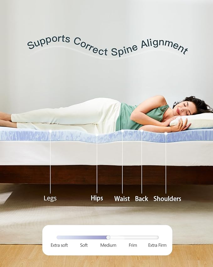 PERLECARE 3 Inch Queen Memory Foam Mattress Topper for Pressure Relief, Cooling Gel Infusion, CertiPUR-US Certified Purple, PCMTQ34PU-US