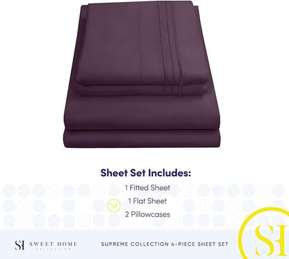 King Size Sheets - Breathable Luxury Bed Sheets with Full Elastic & Secure Corner Straps Built In - 1800 Supreme Collection Extra Soft Deep Pocket Bedding Set, Sheet Set, King, Purple