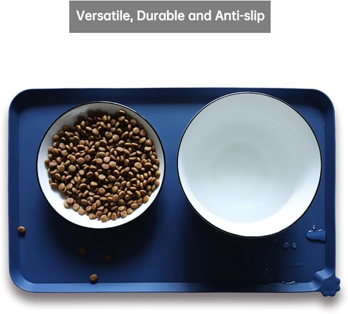 Hoki Found Silicone Pet Food Mats - Non Slip Dog Cat Bowl Placemats - Waterproof Dog Cat Food Mats - Suitable for Carpet - Indigo Ink-Mewly Pet