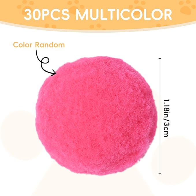 30 Pcs Soft Plush Cat Ball,Cat Toy Balls,Bulk Cats Toys,Puff Balls,Fuzzy Colorful Cats Ball for Pet Playing Exercising-Mewly Pet