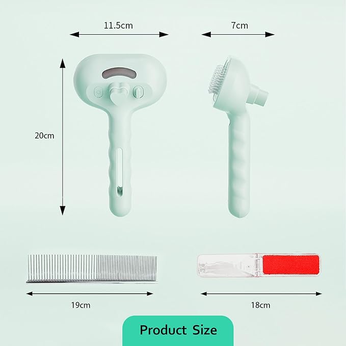 Trumoon Pet steam brush for dogs and cats, Pet Grooming Tool Kit with a stainless steel comb and a portable pet hair remover (Green)-Mewly Pet