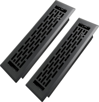 2x10 Inches 2 Pack Heavy Duty Walkable Floor Register - Easy Adjust Air Supply Lever Decorative Floor Vent Covers - Boston Design Vent Covers for Home - Matte Black