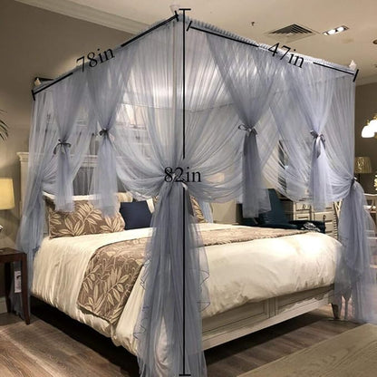 Joyreap 4 Corners Post Canopy Bed Curtain for Girls & Adults - Royal Luxurious Cozy Drape Netting - Cute Princess Bedroom Decoration Accessories(Gray-Blue, Twin)