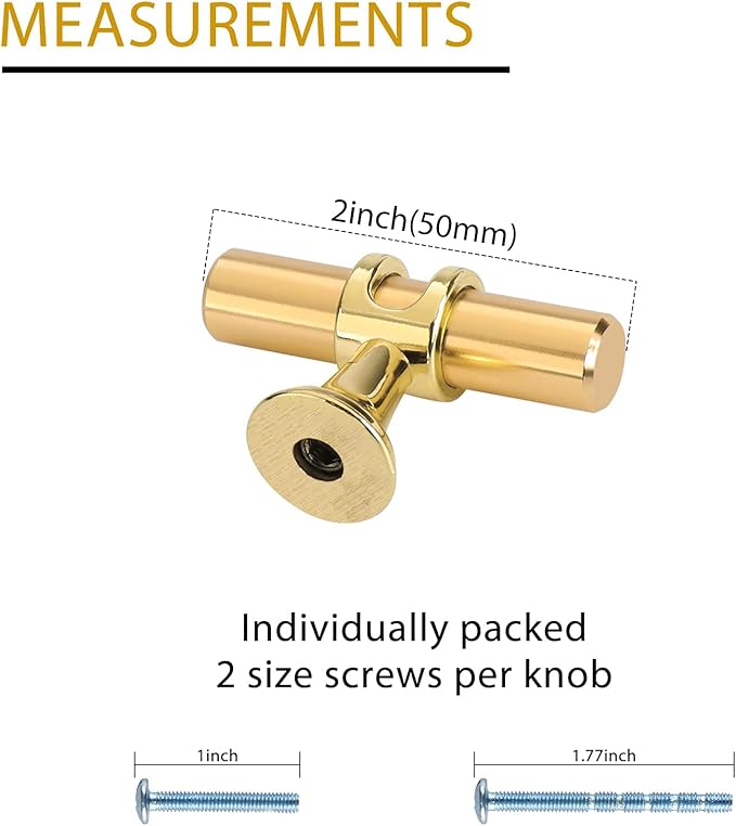 LONTAN 20 Pack Brushed Brass Cabinet Knobs Gold Dresser Knobs - LS6852GD T Bar Square Gold Cabinet Pull Single Hole Kitchen Cupboard