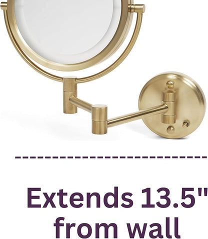 JERDON Wall-Mounted Makeup Mirror with Lights - Direct-Wired Lighted Makeup Mirror with 8X Magnification & Gold Finish - Model HL88BGLD