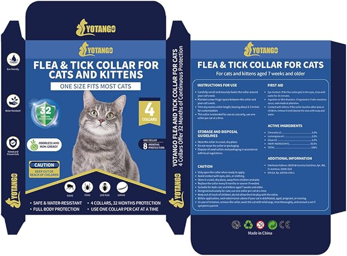 4 Pack Flea Collar for Cats, 32 Months Flea and Tick Prevention for Cats, Waterproof Cat Flea Collar, Natural Cat Flea and Tick Treatment, Adjustable Flea and Tick Collar for Cats Kittens(4 Colors)-Mewly Pet
