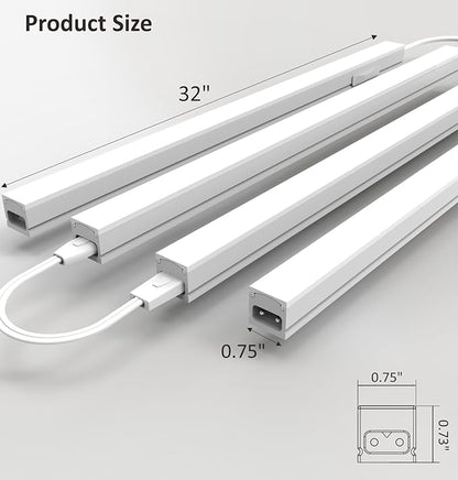 Under Cabinet Lighting Plug in, 32 Inch 4 Pcs, Linkable AC120V 3CCT 3000K/4000K/5000K Ultra Slim, LED Under Cabinet Lights for Counter Light, Kitchen, Shelf, Sink, Workshop, Desk, White