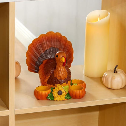 JOYIN Thanksgiving Turkey Candle Holders, Thanksgiving Turkey Tabletop Centerpiece Decor, Fall Centerpiece Table Decorations, Tea Light Pumpkin Candle Holder, Indoor Home, Kitchen Autumn Decor
