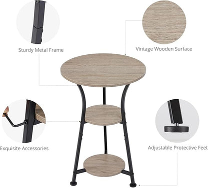 Dulcii Round Side Table for Narrow and Small Spaces,3 Tier Small Round End Table Sofa Side Table for Living Room,Small Bedside Table Round Nightstand for Bedroom
