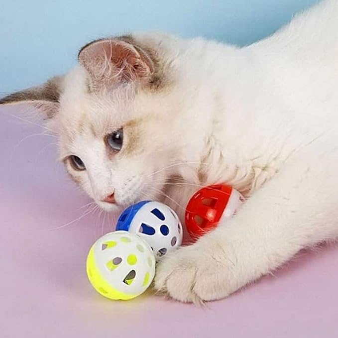 PET SHOW 20Pcs Cat Toy Balls with Bell Inside 1.57" 1.4" Plastic Kitten Chase Toys Jingle Bell Ball for Cat Indoor Training-Mewly Pet