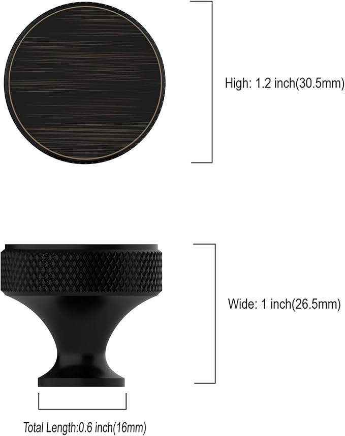 Asidrama 10 Pack Oil Rubbed Bronze Kitchen Cabinet Knobs Knurled Dresser Knob Drawer Knobs Cabinet Hardware Aluminum Knob for Dresser Drawers