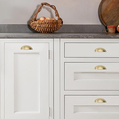khtumeware 10 Pack 2-1/2" Gold Drawer Pulls Brushed Brass Cabinet Cup Pulls Kitchen Hardware Cabinet Handles Drawer Handles Knobs 2.5 inch Hole Center