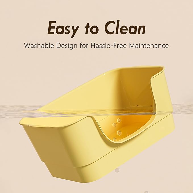 Extra Large Cat Litter Box with High Sides,23.23"×16.34"×8.46",Jumbo Kitty Litter Box with Low Entry,XL Cat Boxes for Indoor Cats,Easy to Clean,Anti-Splashing (Yellow)-Mewly Pet