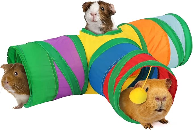 Rypet Guinea Pig Tunnel 3 Way Collapsible Small Pet Tunnels and Tubes with Interactive Ball for Baby Rabbit Ferret Hamster Chinchilla Hedgehog Hiding and Resting-Mewly Pet