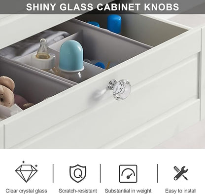 Alzassbg 6 Pack Clear Crystal Drawer Knobs, 1-1/5 Inch(30mm) Diameter Cabinet Knobs Glass Diamond Crystal Knobs for Drawers AL1001CP