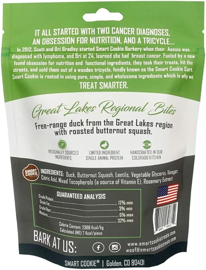 Smart Cookie All Natural Soft Dog Treats - Duck & Squash - Training Treats for Dogs with Allergies or Sensitive Stomachs - Grain Free Dog Treats, Chewy, Human-Grade, Made in USA - 5oz Bag-Mewly Pet
