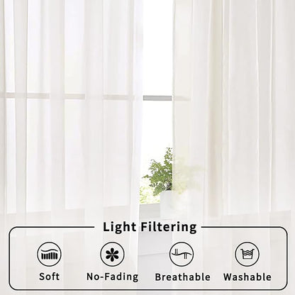 Aiyufeng Ivory Curtains 108 inches Extra Long 2 Panels Set, Rod Pocket Elegant Privacy Sheer Vertical Drapes for Farmhouse/French Door/Living Room, W40 x L108
