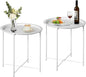 VECELO Side/End Table, Folding Round Metal Anti-Rust and Waterproof Outdoor or Indoor Tray for Living Room Bedroom Balcony and Office, 2 PCS, Beige