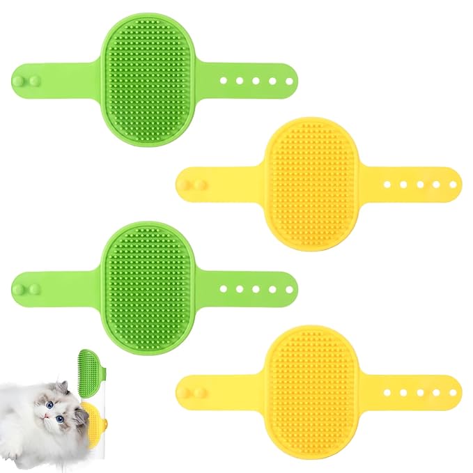 4Pcs Adjustable Cat Self Groomer, Silicone Cat Brushes for Indoor Cats Grooming Self Cleaning, Cats Face Scratchers Massager for Corner Scratcher, Pet Supplies (Green & Yellow)-Mewly Pet