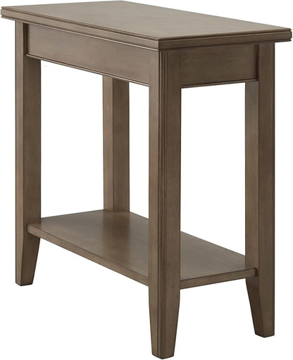 Leick Home Laurent 12 in. Narrow End Side Table, Solid Wood with Shelf, Smoke Gray, 10505-GR