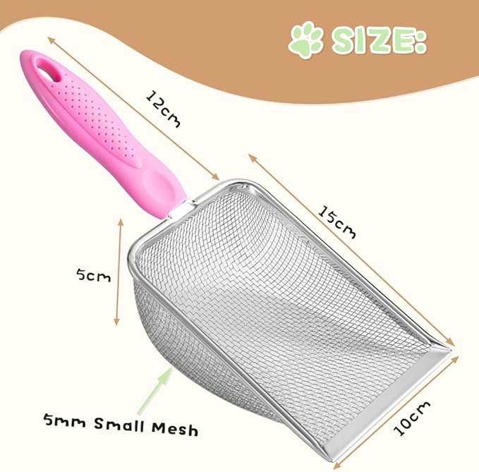 Cat Litter Scoop,Sturdy Litter Cleaner Corner Shovel,2Pcs Stainless Steel Mesh Litter Shovel,Easy to Clean Reptile Terrarium Sand Waste,Beach Shovel(2 Pcs Pink)-Mewly Pet