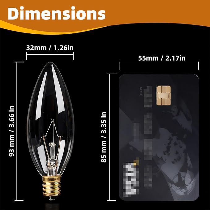 12-Pack E12 Candelabra Light Bulbs 25W, Dimmable Warm White 2500K Chandelier Light Bulbs for Indoor, B10 Clear Bulbs (Gold Base)