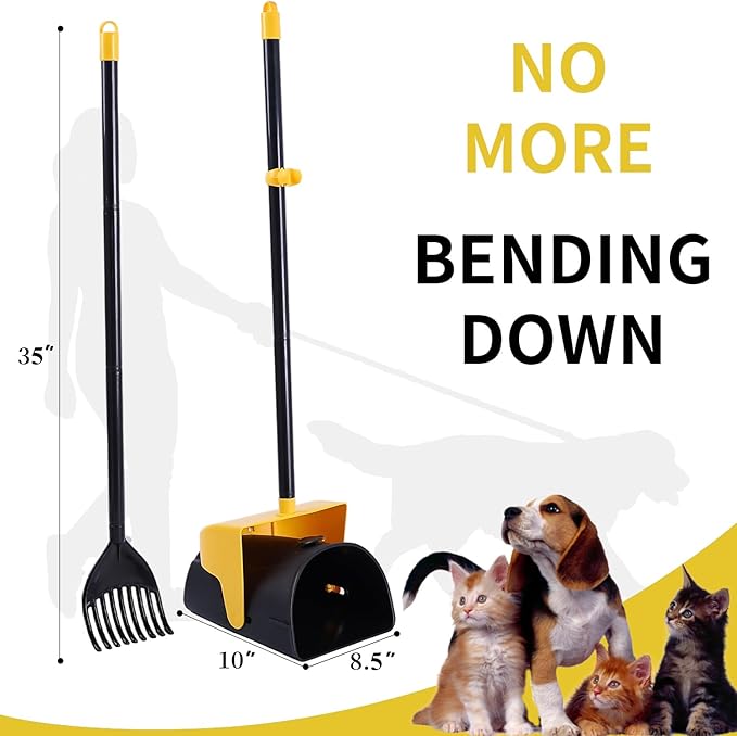 Pooper Scooper Large Swivel Bin & Rake with 160 Waste Bags,Heavy Duty Dog Pooper Scooper with Bag Attachment for Large Small Dogs, Long Handle Poop Scooper with Lid for Yard, Grass, Gravel (Yellow)-Mewly Pet