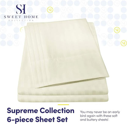 Full Size Bed Sheets - 6 Piece 1500 Supreme Collection Fine Brushed Microfiber Deep Pocket Full Sheet Set Bedding - 2 Extra Pillow Cases, Great Value, Full, Dobby Beige