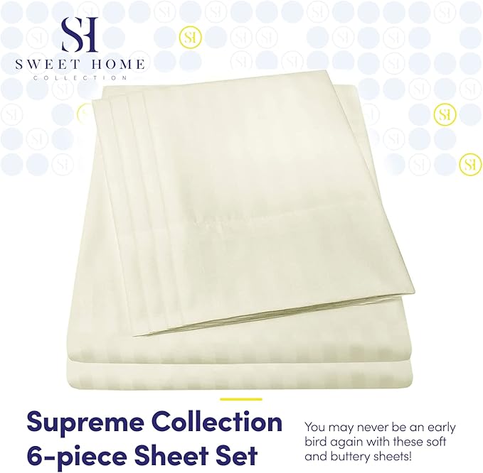 Cal King Size Bed Sheets - 6 Piece 1500 Supreme Collection Fine Brushed Microfiber Deep Pocket California King Sheet Set Bedding - 2 Extra Pillow Cases, Great Value, California King, Dobby Beige