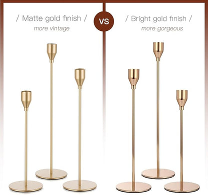 Candlestick Candle Holders Gold Taper: Candeldo Tall Brass Candles Stick Holder Decor Set of 15 Dinning Table Centerpiece Vintage Metal Candle Stand Wedding Decorations