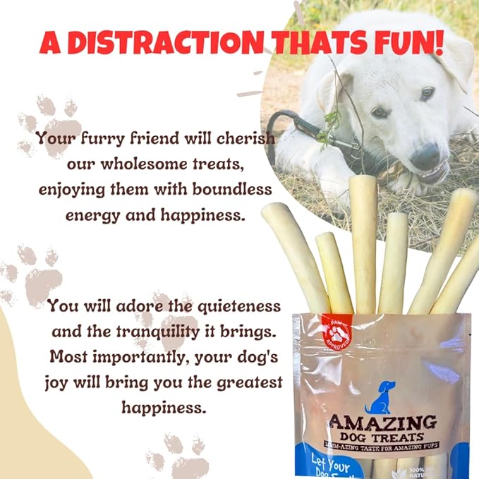 Amazing Dog Treats - 6 Inch Cow Tail Dog Chew- Thick - (10 Pcs/Pack) - Premium Quality - Sourced from Grass Fed Cattle - Long Lasting Dog Chew- Rawhide Alternative-Mewly Pet