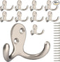 IBosins 10 Pack Heavy Duty Double Prong Coat Hooks Wall Mounted with 20 Screws Retro Double Hooks Utility Hooks for Coat, Scarf, Bag, Towel, Key, Cap, Cup, Hat