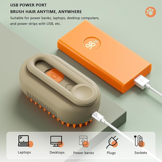 3 in 1 Cat Steam Brush, Pet Steam Cats Brushes Rechargeable Anti-Static Grooming Brushe, Vibration Massage Cleaning Shedding & Combing Multifunctional Hair Removal Comb for Cats Dog (White)-Mewly Pet