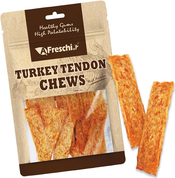 Afreschi Turkey Tendon Slice 3.5 oz, USA-Sourced Turkey Tendon, Treats for Classic Series, All Natural Human Grade Dog Treat, Suitable for Training chew, Rawhide Alternative-Mewly Pet