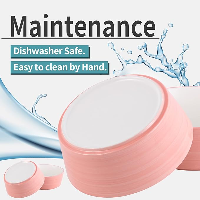 Pink Dog Bowl Ceramic for Medium Large Breed, Heavy Weighted Dog Food Water Dish, 8 in Non - Slip Modern Cute Extra Big Porcelain Pet Bowl Maze Wide Mouth-Mewly Pet