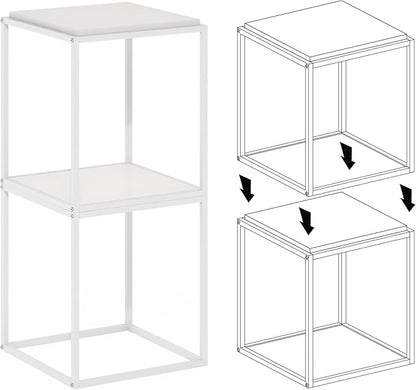 Furinno Moretti Side Table, 1-Tier Stackable Metal Frame End Table, Night Stand, Bedside Table, Toolless Assembly, for Living Room, Bedroom, Solid White