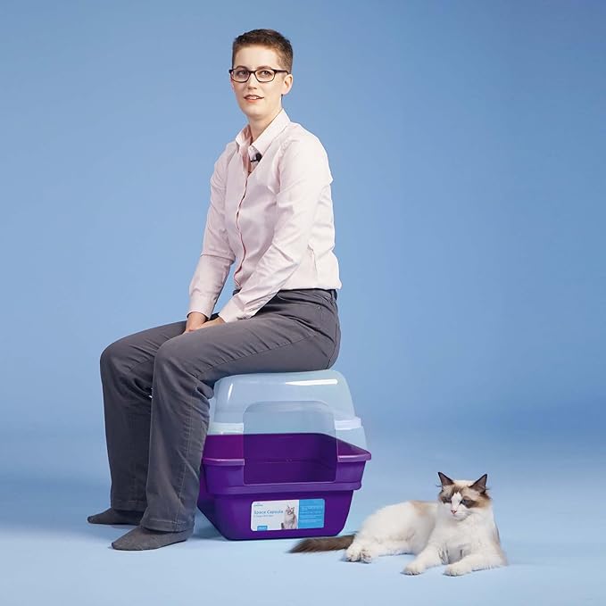 Petfamily Cat Litter Box, Large Foldable Jumbo Hooded Cat Litter Box with Transparent Lid (Purple)-Mewly Pet