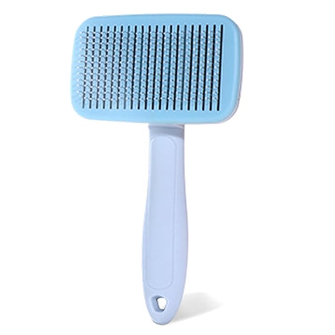 Self‑Cleaning Pet Grooming Brush (Blue) – One‑Click Fur Release, Soft Rounded Bristles, Ergonomic Non‑Slip Handle, Safe & Gentle Deshedding Tool for Dogs & Cats-Mewly Pet