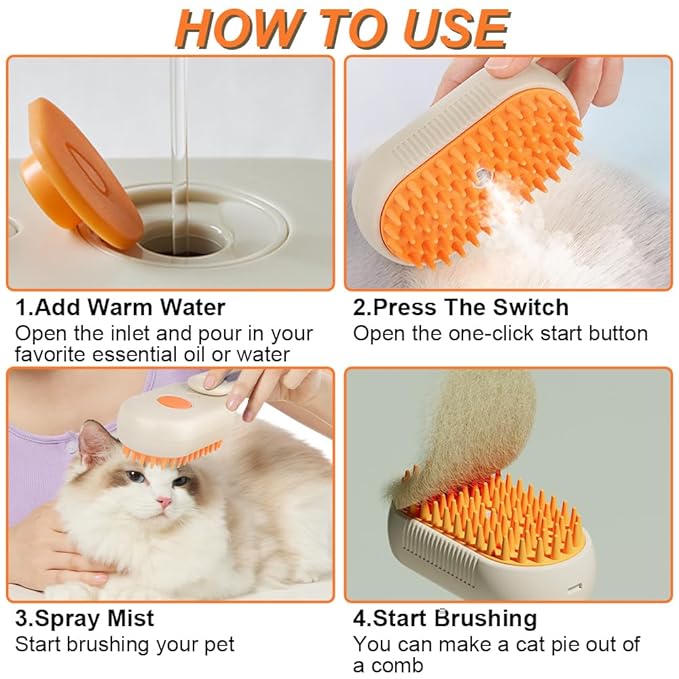 Cat Steam Brush for Shedding - 2025 New Grooming With Steam, Rechargeable Pet Brush for Dogs and Cat,Anti-Static,Massage, Cleaning, Shedding & Combing All In One-Mewly Pet