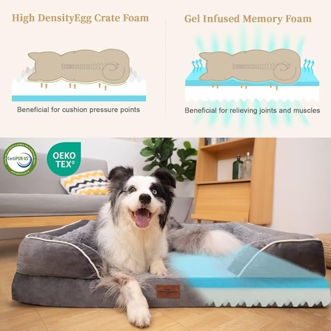 Comfort Expression Orthopedic Waterproof Dog Beds Memory Foam, XL Washable Dog Beds with Removable Cover, Large Pet Sofa Couch with Bolster(X-Large,Silver Grey)-Mewly Pet