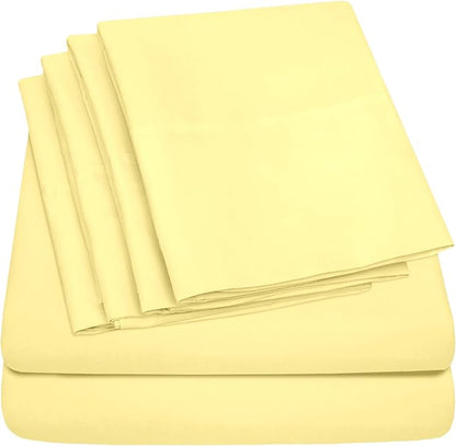 Twin XL Size Bed Sheets - 4 Piece 1500 Supreme Collection Fine Brushed Microfiber Deep Pocket Twin X-Large Sheet Set Bedding - 1 EXTRA PILLOW CASES, GREAT VALUE, Twin XL, Pale Yellow