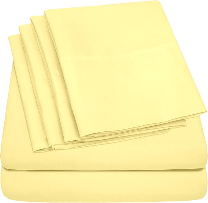 Split King Size Bed Sheets - 6 Piece 1500 Supreme Collection Fine Brushed Microfiber Deep Pocket Split King Sheet Set Bedding - 2 Extra Pillow Cases, Great Value, Split King, Pale Yellow