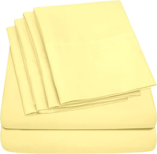 Split King Size Bed Sheets - 6 Piece 1500 Supreme Collection Fine Brushed Microfiber Deep Pocket Split King Sheet Set Bedding - 2 Extra Pillow Cases, Great Value, Split King, Pale Yellow