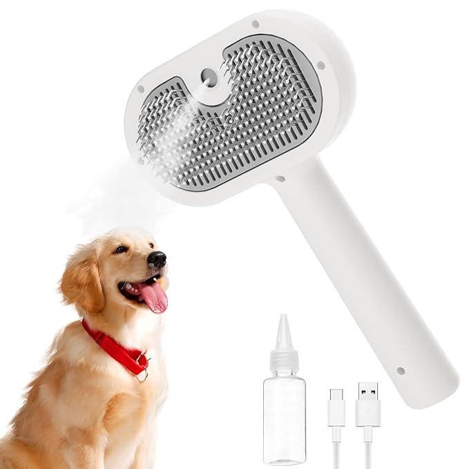 Pet Steam Brush for Dog & Cat – 3-in-1 Spray Hair Removal Comb – Steam Brush for Shedding & Grooming – Water for Long & Short Haired Pets – Spritz Defur Comb (Green)-Mewly Pet