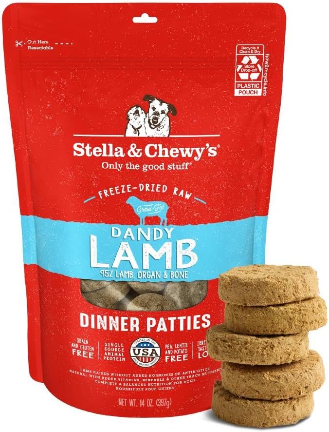 Stella & Chewy's Freeze-Dried Raw Dinner Patties - Dandy Lamb Recipe - High Protein Grain-Free Puppy & Dog Food - Perfect For Picky Eaters - 14 oz-Mewly Pet